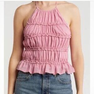 Lush Pink Smocked Halter Ruffle Camisole Sz S